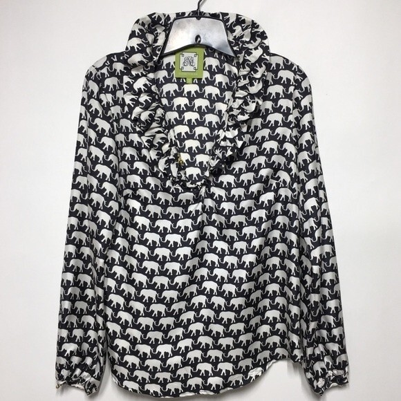 Elizabeth McKay Elephant Print Silk Blouse 2 - Picture 6 of 8